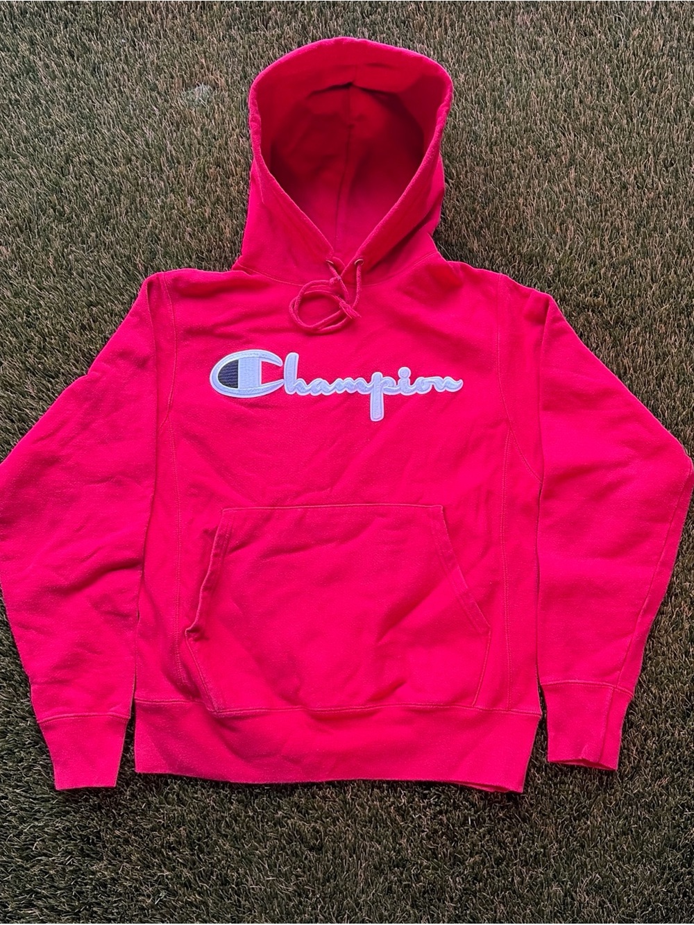 Champion Reverse Weave Red Champion spell out Pullover Hoodie size mens Small